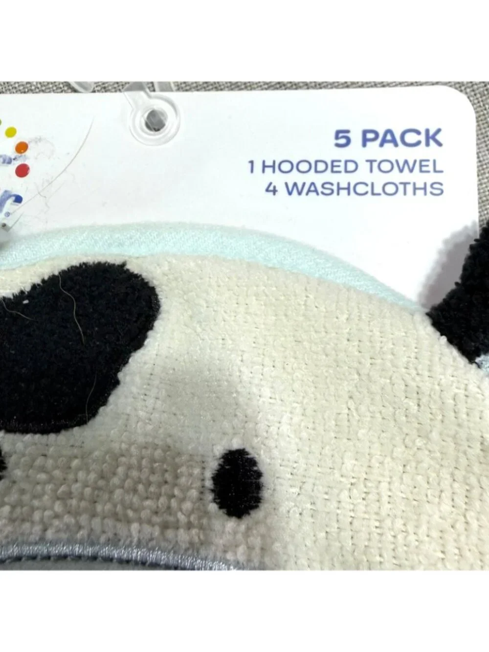Baby Cow Hooded Towel & Washcloth Set - Cream and Light Blue